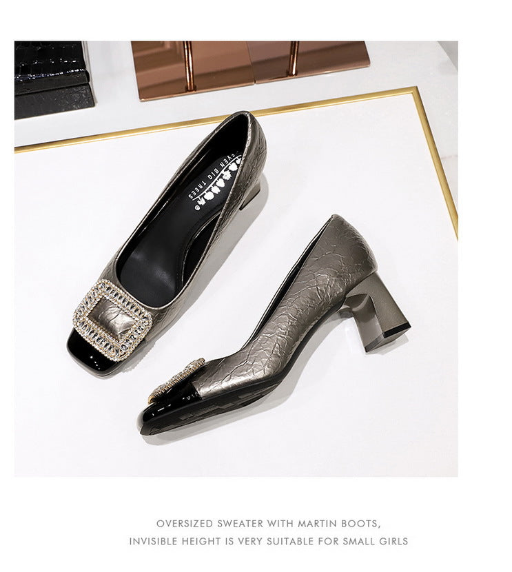 Elegant Crystal Detail Square Heel Pumps for Women