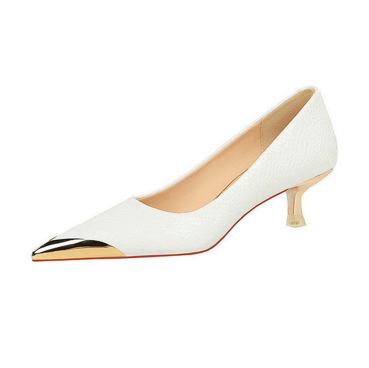 Sequin Snake Pattern Pointed Toe Kitten Heel Pumps for Women