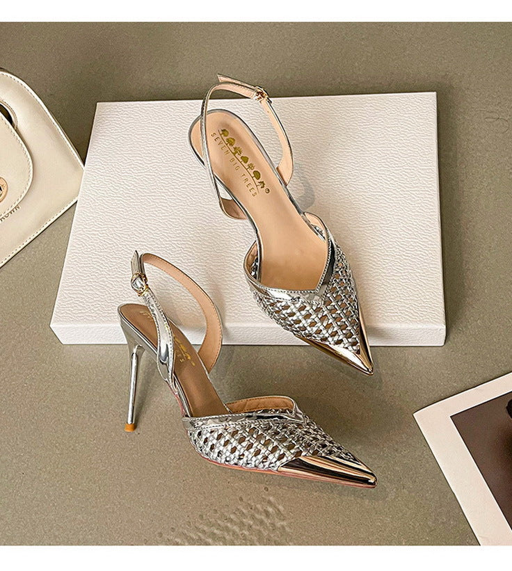 Woven Pointed Toe Slim Stiletto Heel Sandals for Women