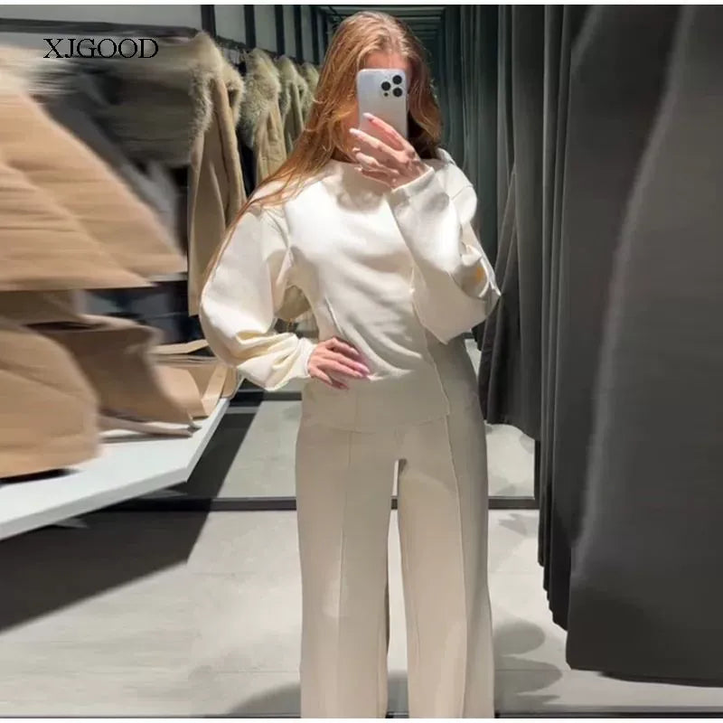 Loose O-neck Top Wide Leg Pants Set Loose O Collar Top Wide Leg Pants Set