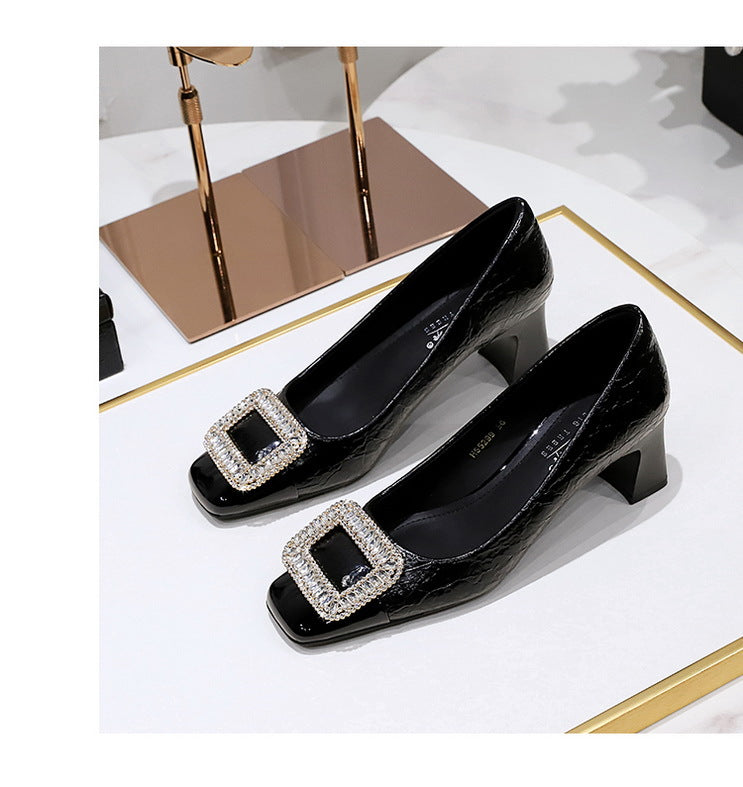 Elegant Crystal Detail Square Heel Pumps for Women
