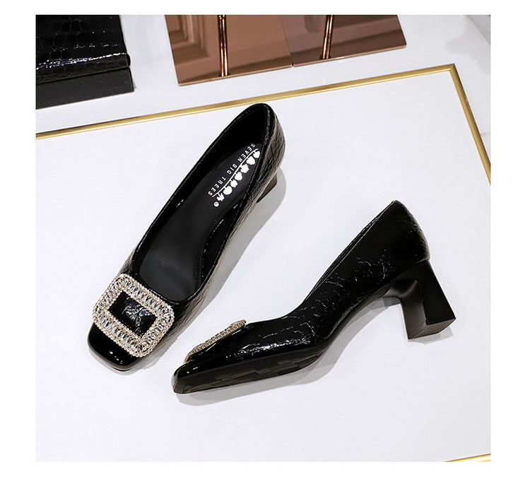Elegant Crystal Detail Square Heel Pumps for Women