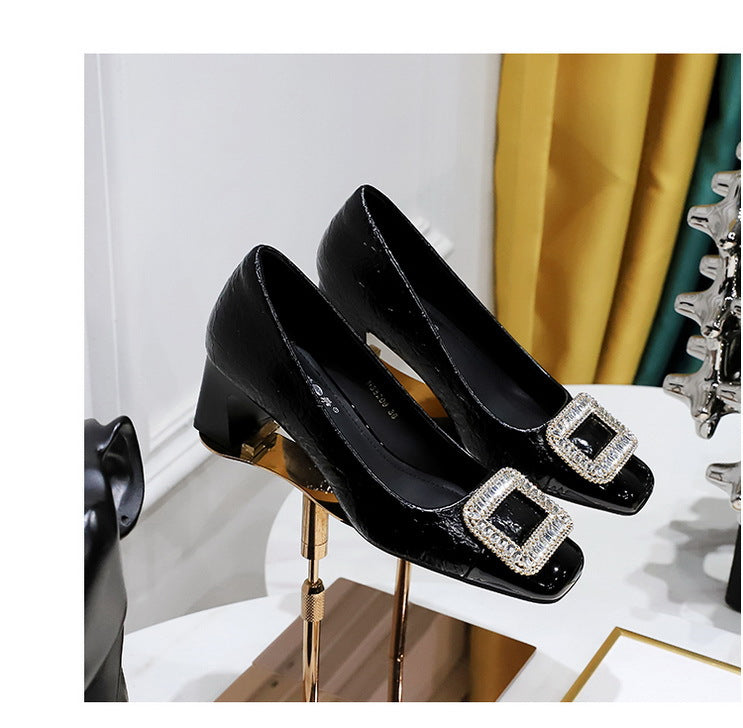 Elegant Crystal Detail Square Heel Pumps for Women