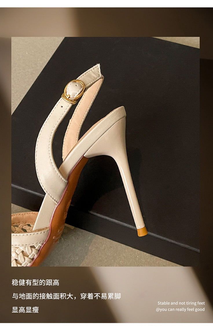 Woven Pointed Toe Slim Stiletto Heel Sandals for Women