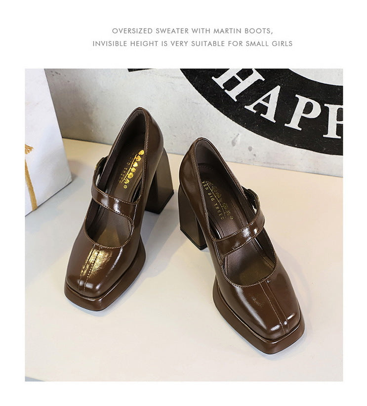 Retro Chunky Metal Buckle Platform Pumps for Women