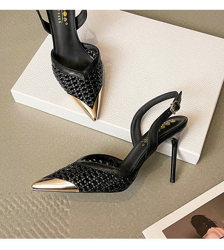 Woven Pointed Toe Slim Stiletto Heel Sandals for Women