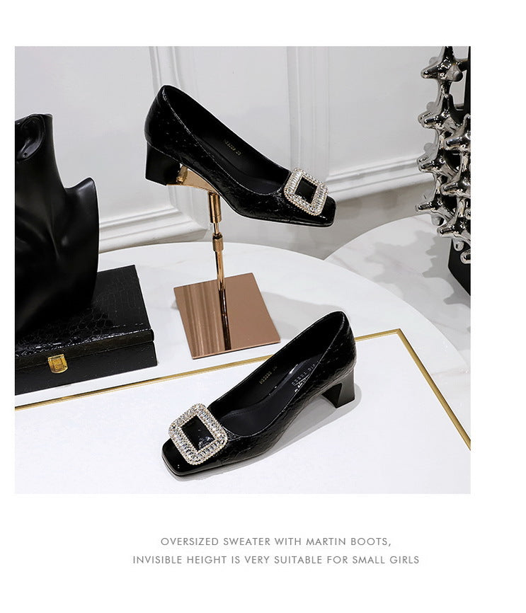 Elegant Crystal Detail Square Heel Pumps for Women