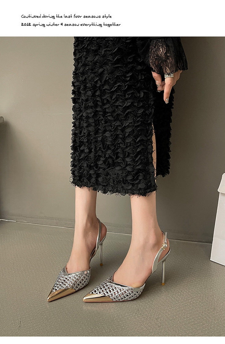 Woven Pointed Toe Slim Stiletto Heel Sandals for Women