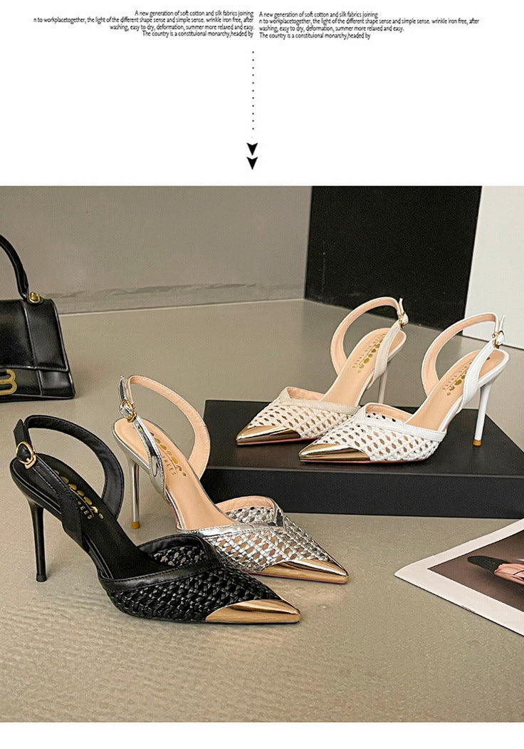 Woven Pointed Toe Slim Stiletto Heel Sandals for Women