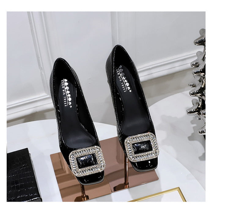 Elegant Crystal Detail Square Heel Pumps for Women