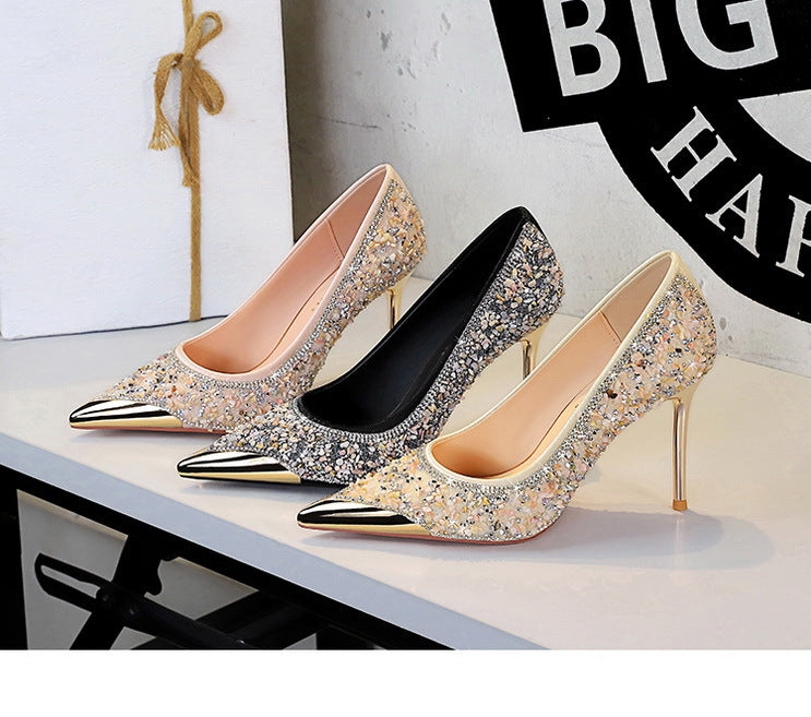 Rhinestone Pointed Toe Stiletto High Heel Pumps for Women