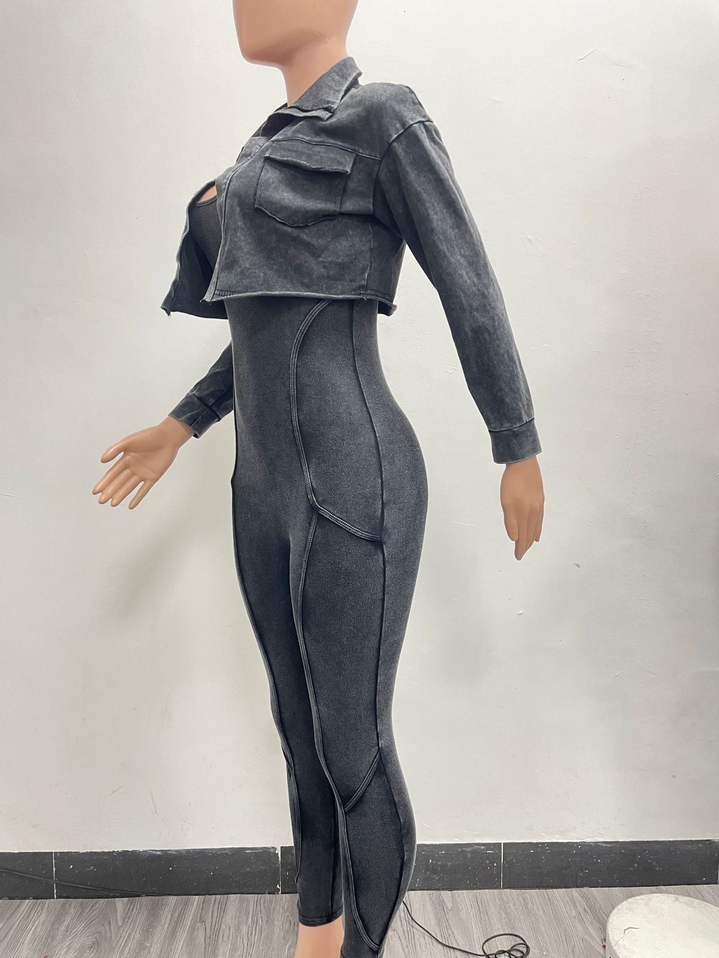 Washed Fabric Two Piece Knit Set