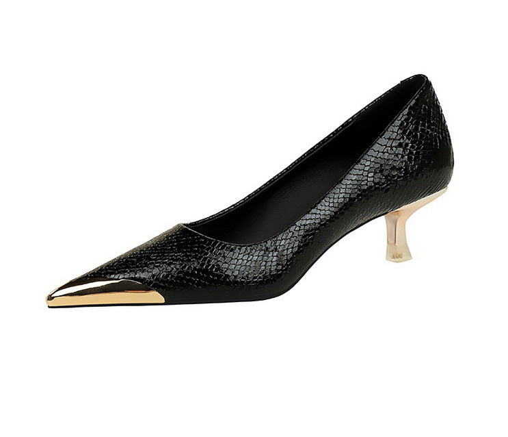 Sequin Snake Pattern Pointed Toe Kitten Heel Pumps for Women