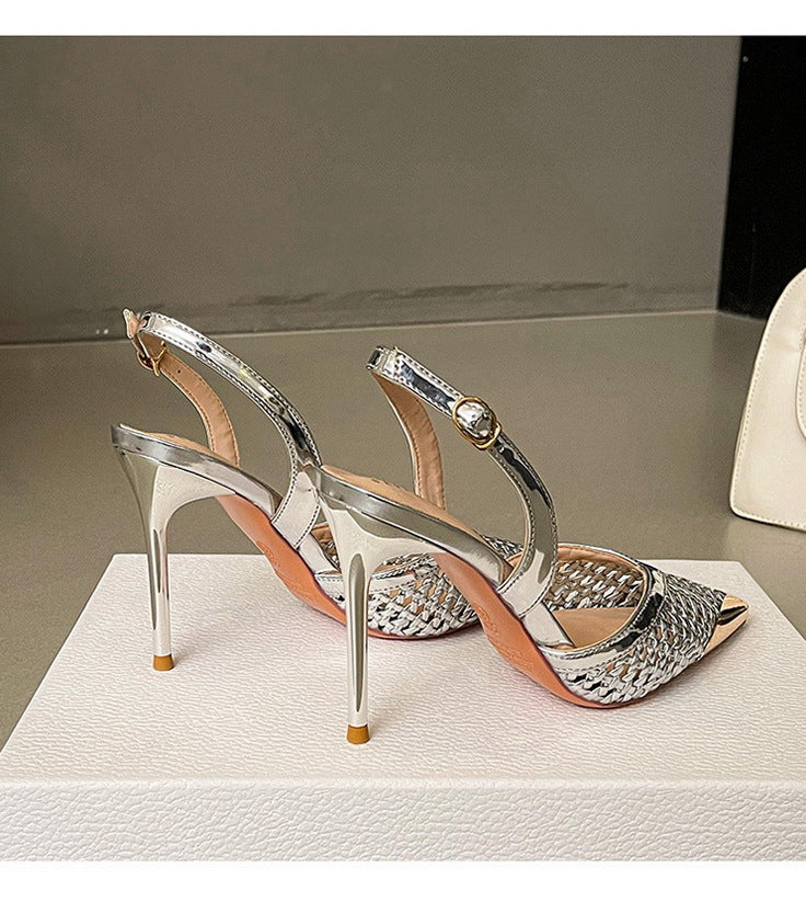 Woven Pointed Toe Slim Stiletto Heel Sandals for Women