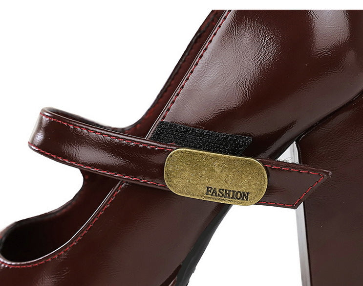 Retro Chunky Metal Buckle Platform Pumps for Women