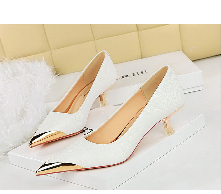 Sequin Snake Pattern Pointed Toe Kitten Heel Pumps for Women