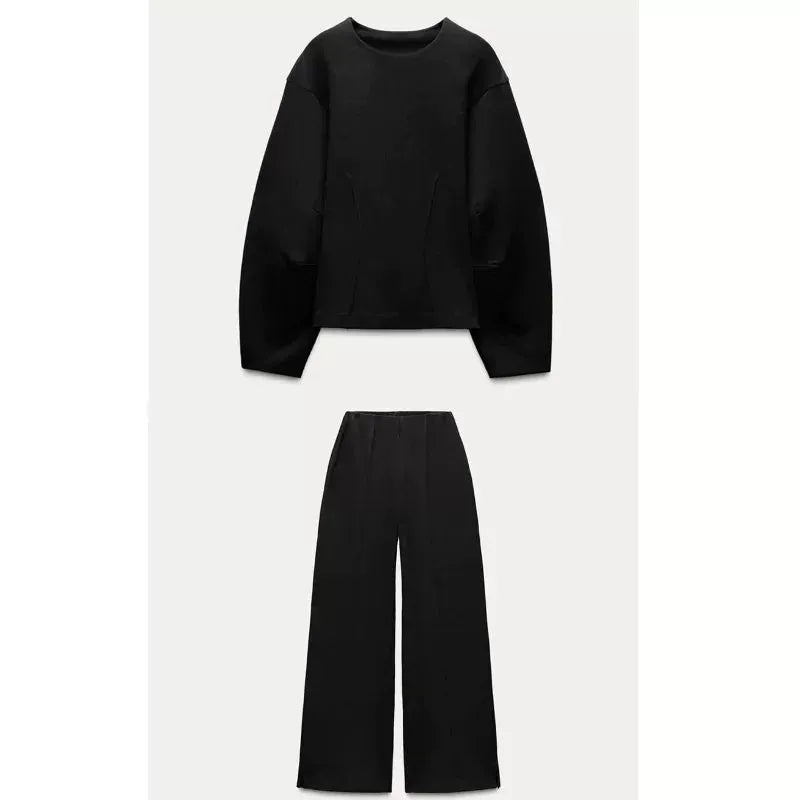 Loose O-neck Top Wide Leg Pants Set Loose O Collar Top Wide Leg Pants Set