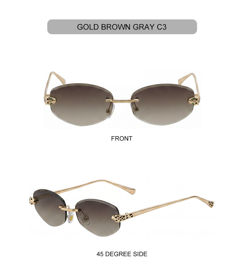 Gold Rimless Hexagon Sunglasses