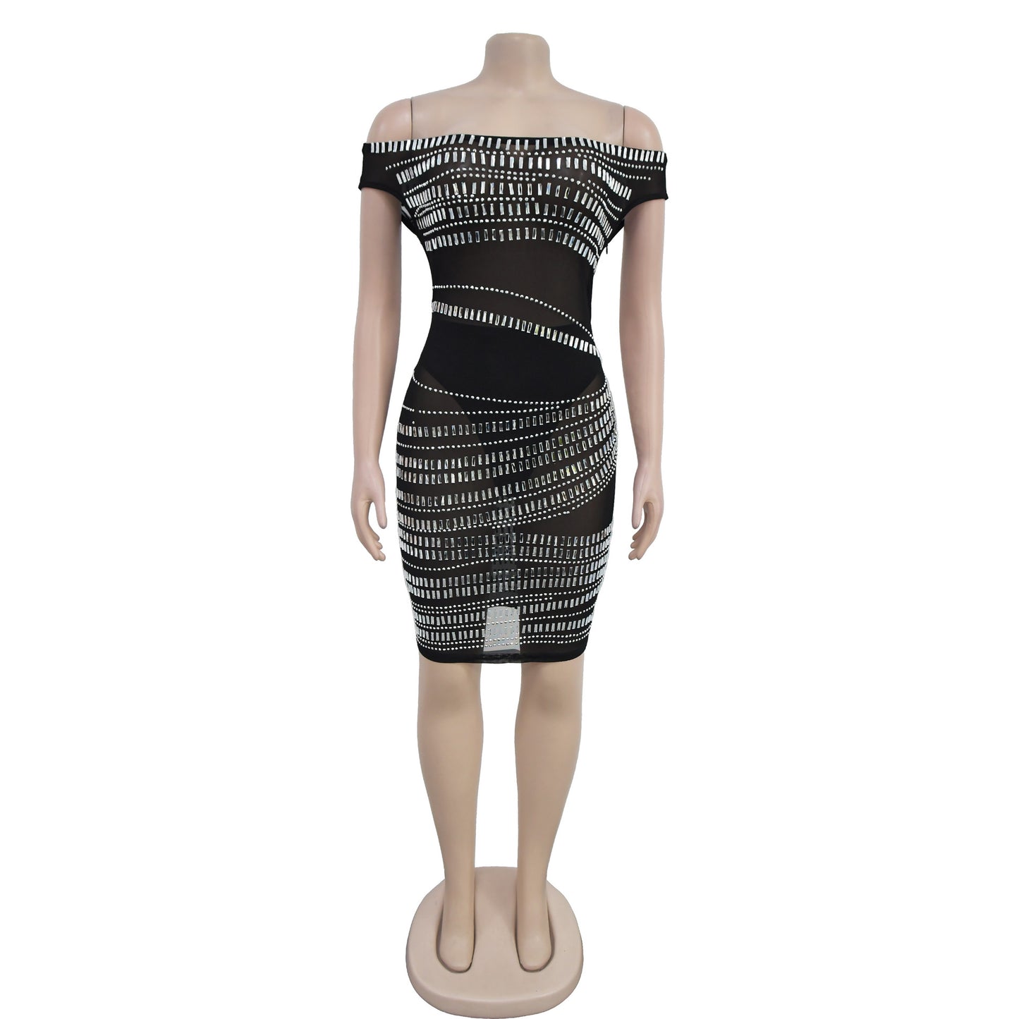 CM.YAYA Women Diamonds Hot Rhinestones Slash Neck Bodycon Mini Dress 2024 Fall Winter Sexy Party Club Evening Birthday Dresses