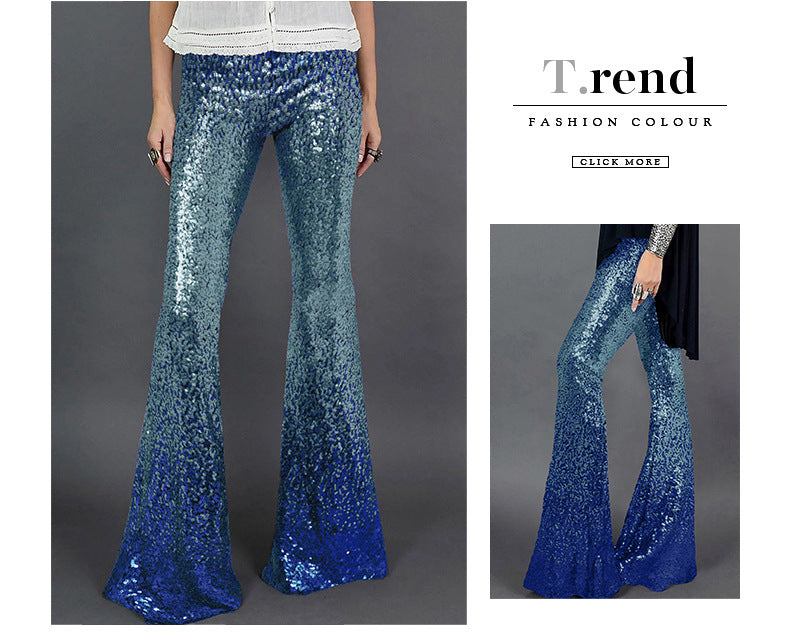 Gradient color wide leg pants for women's spring autumn new high waisted slim fitting sequin women's flared pants