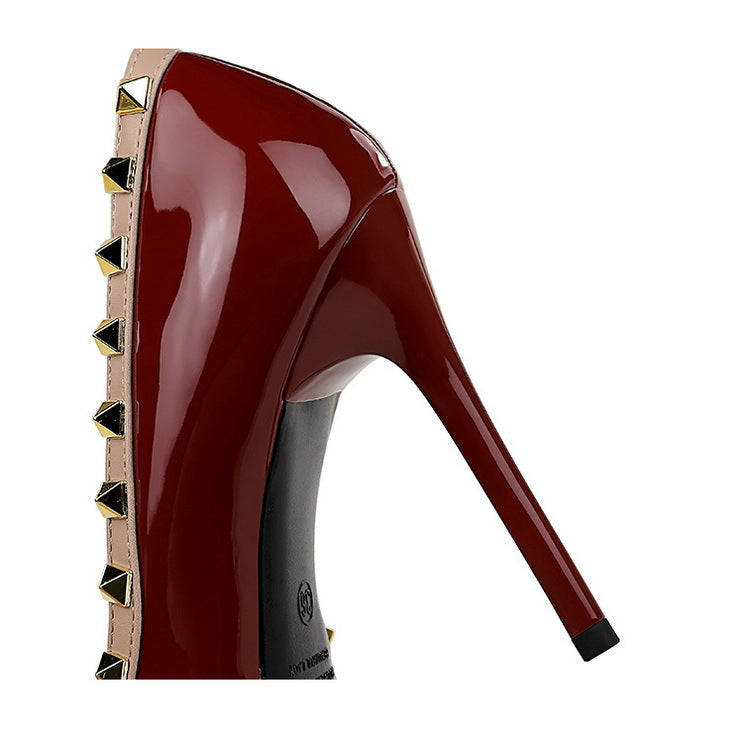 Rivet Detail Patent Leather High Heel Pumps for Women