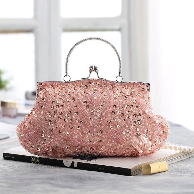 Fashion Glitter Clip Evening Purse Bead Embroidery Clutch Crossbody Bag Women Banquet Bridesmaid Wedding Party Tote Shoulder