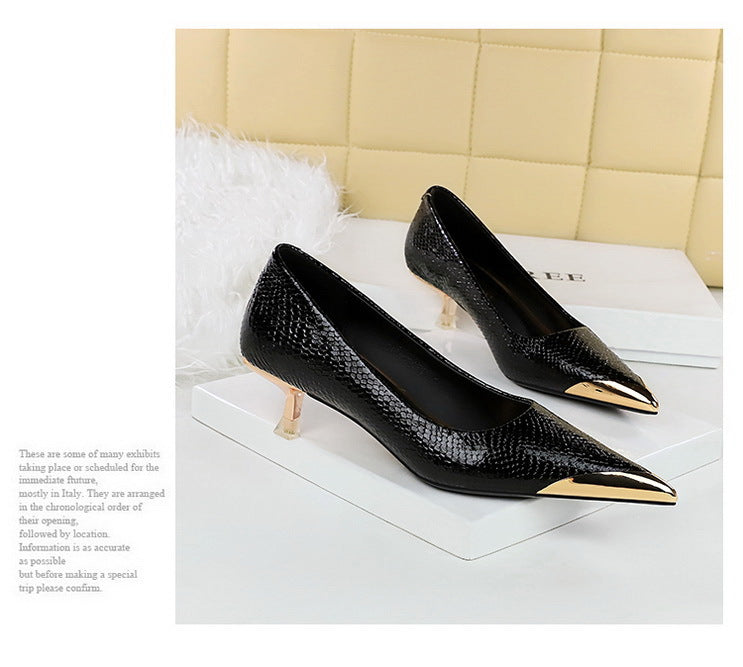Sequin Snake Pattern Pointed Toe Kitten Heel Pumps for Women