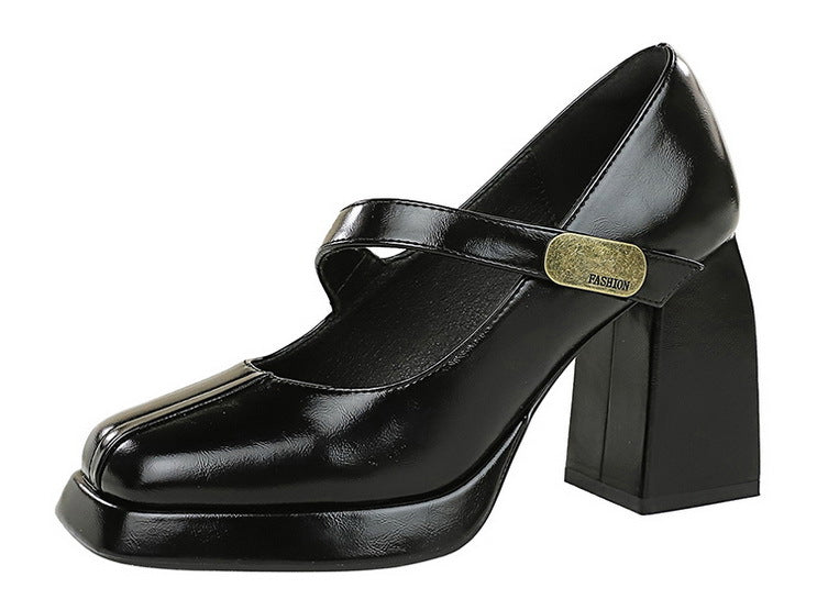 Retro Chunky Metal Buckle Platform Pumps for Women