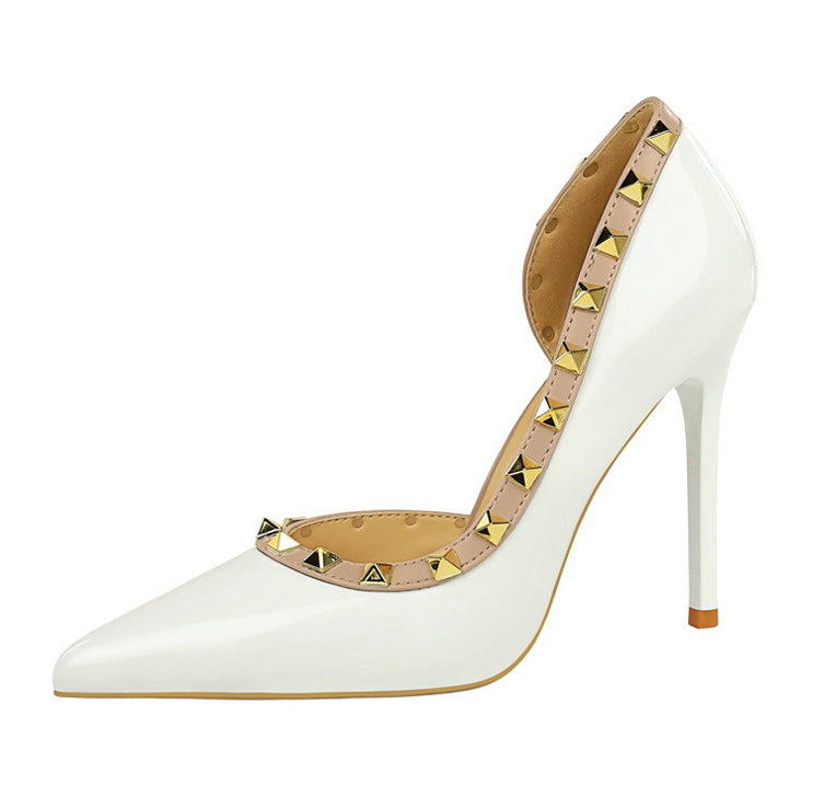 Rivet Detail Patent Leather High Heel Pumps for Women
