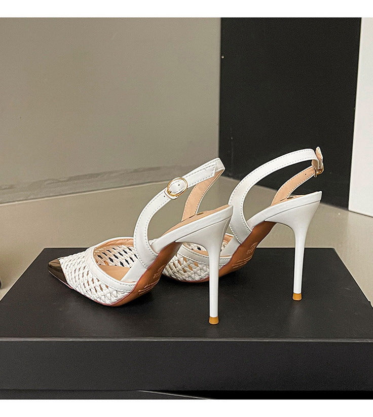 Woven Pointed Toe Slim Stiletto Heel Sandals for Women