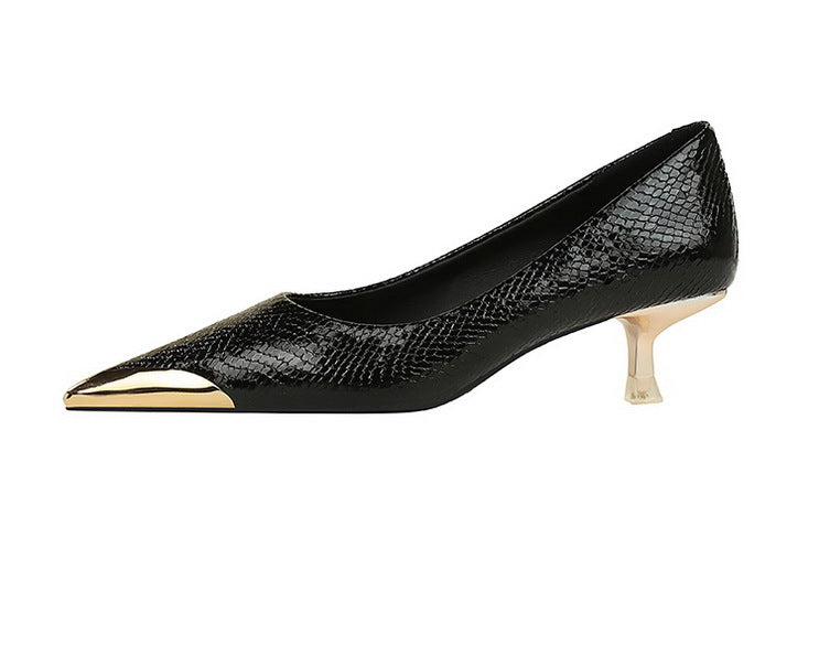 Sequin Snake Pattern Pointed Toe Kitten Heel Pumps for Women