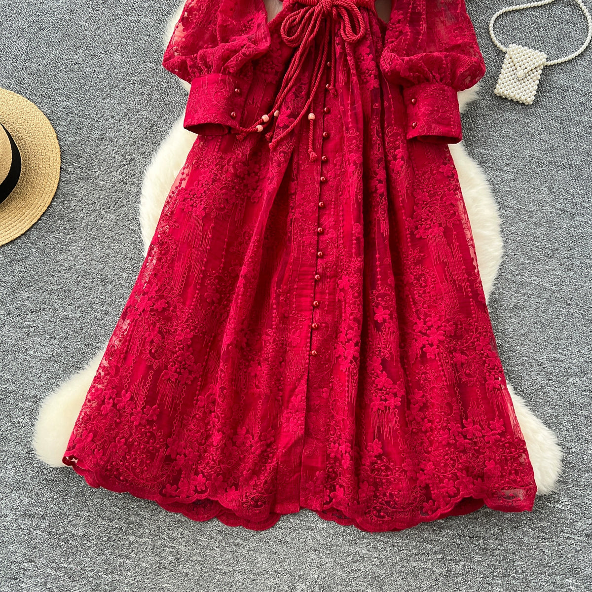 Intricate Embroidery Sash Evening Dress