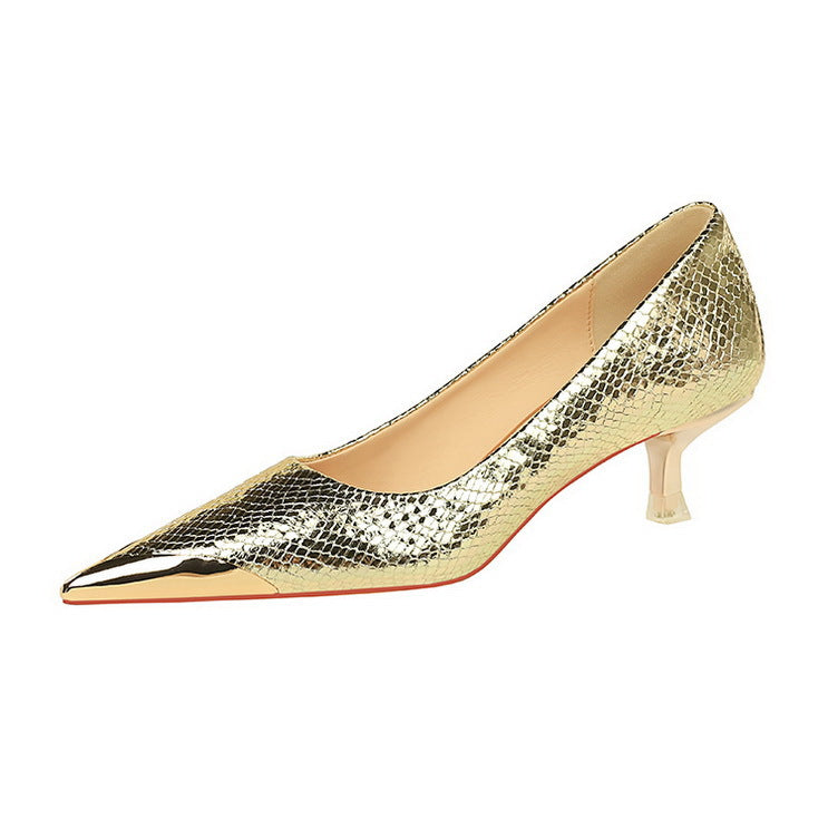 Sequin Snake Pattern Pointed Toe Kitten Heel Pumps for Women