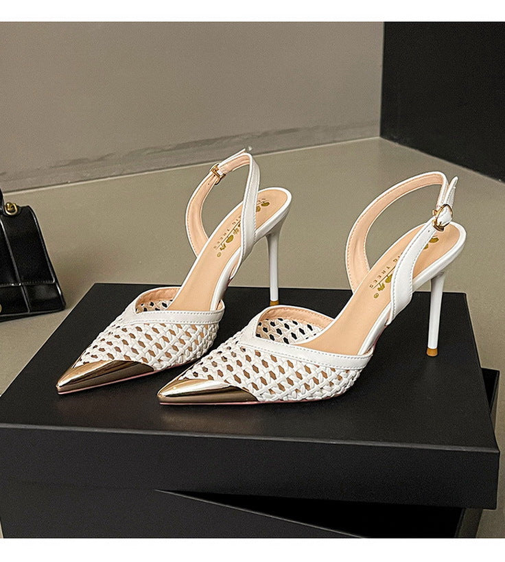 Woven Pointed Toe Slim Stiletto Heel Sandals for Women