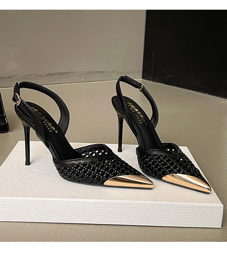Woven Pointed Toe Slim Stiletto Heel Sandals for Women