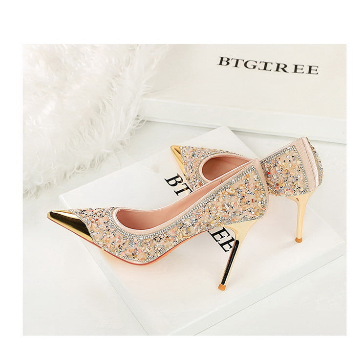 Rhinestone Pointed Toe Stiletto High Heel Pumps for Women