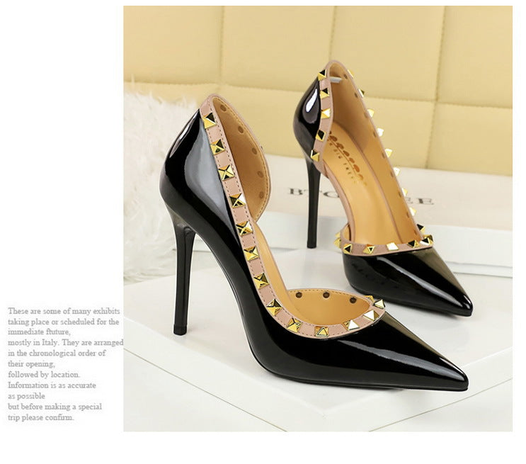 Rivet Detail Patent Leather High Heel Pumps for Women