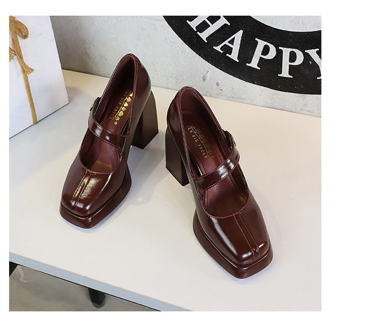 Retro Chunky Metal Buckle Platform Pumps for Women