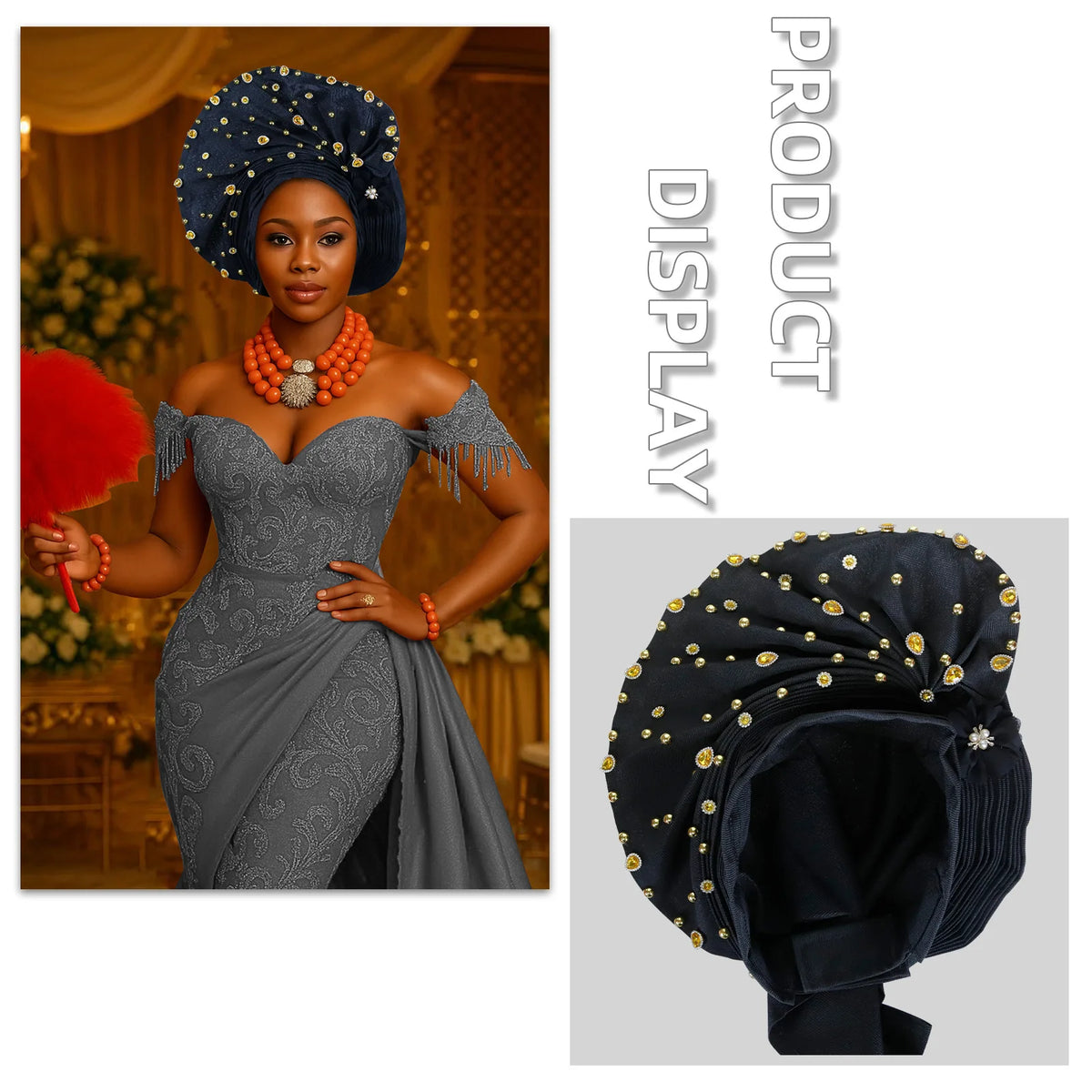 Pre-Tied African Wedding Party Gele Headwrap for Women