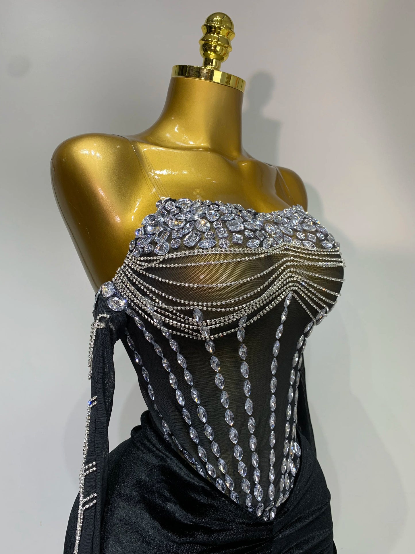 Women Sexy Strapless Rhinestone bodysuit Skirt Three Piece Set Celebrity Elegant Evening Party Birthday Dresses Stage Costume