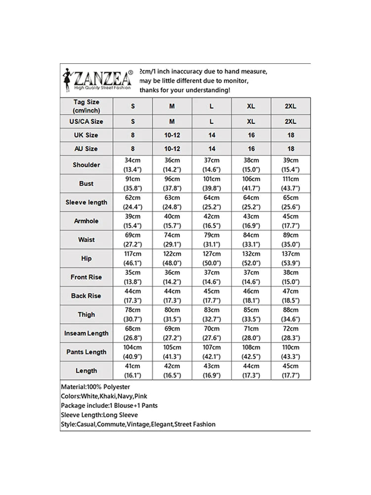 2025 Autumn Pant Sets ZANZEA Fashion 2PCS Women Outfits Solid Tracksuits Suit Long Sleeve Blouses Wide Leg Trousers 2 Piece Set