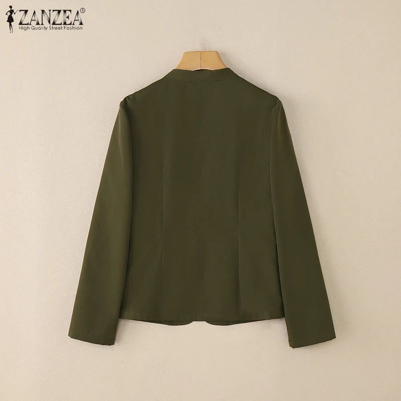 Lightweight Mandarin Collar Open Front Jacket for Women