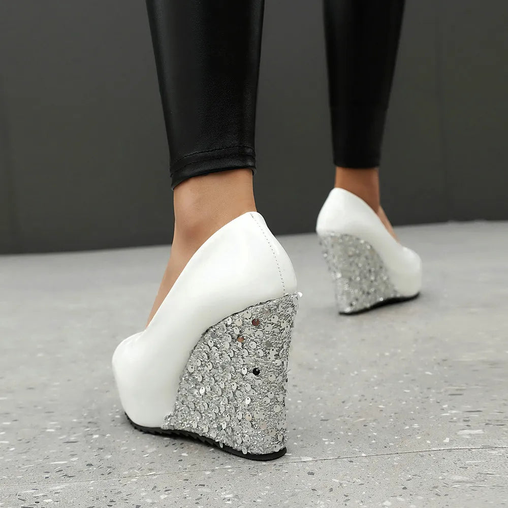 Sparkly Sequin Peep Toe Platform Wedge Sandals for Women