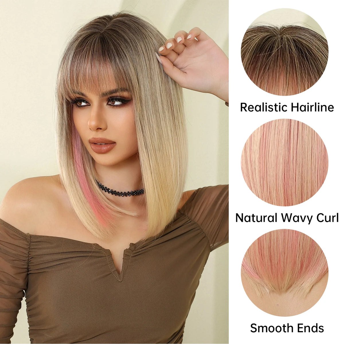 Shoulder Length Synthetic Ombre Pink Bob Wig For Women