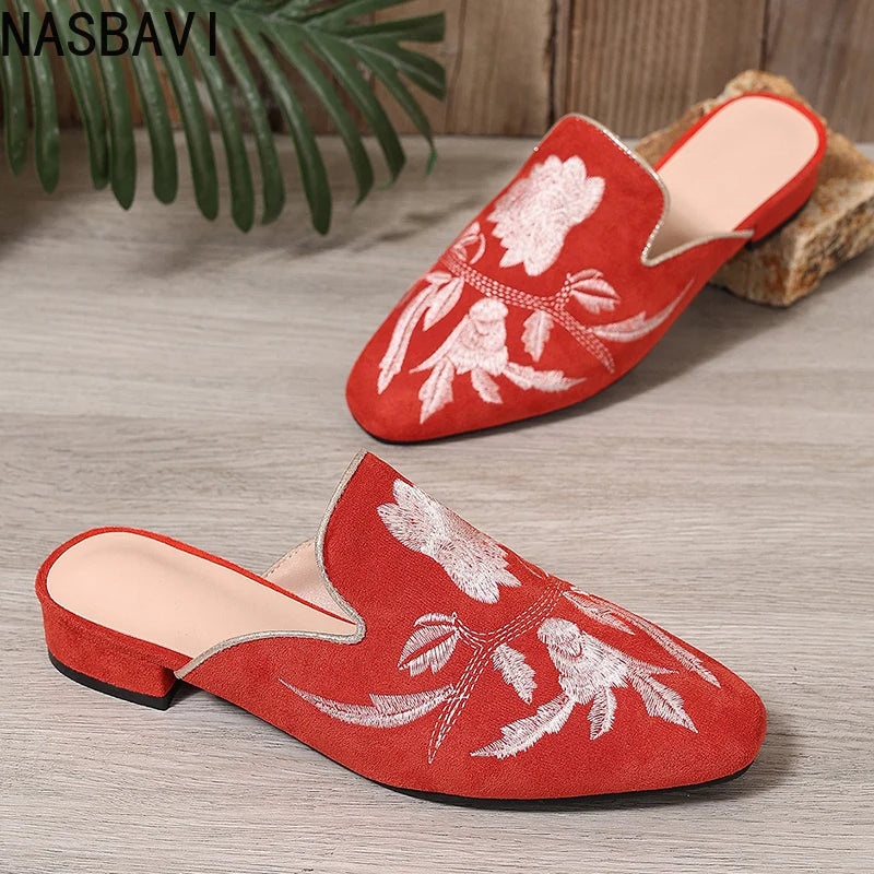 Chic Floral Velvet Embroidered Mules