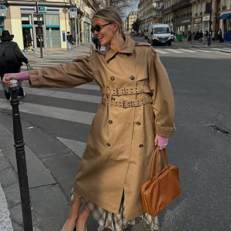 Chic Punk Trench Coat For Women Full Sleeve Loose Hooded Crop Jacket Lapel Bat Sleeve Long Coats 2025 New Lady Y2k Fall Outwears