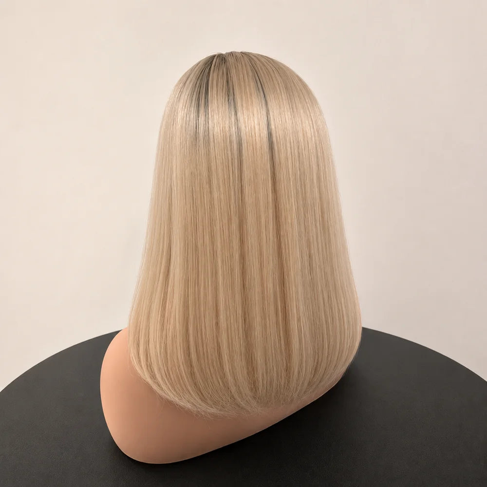Natural Light Blonde Straight Human Hair Silk Top Wig for Women