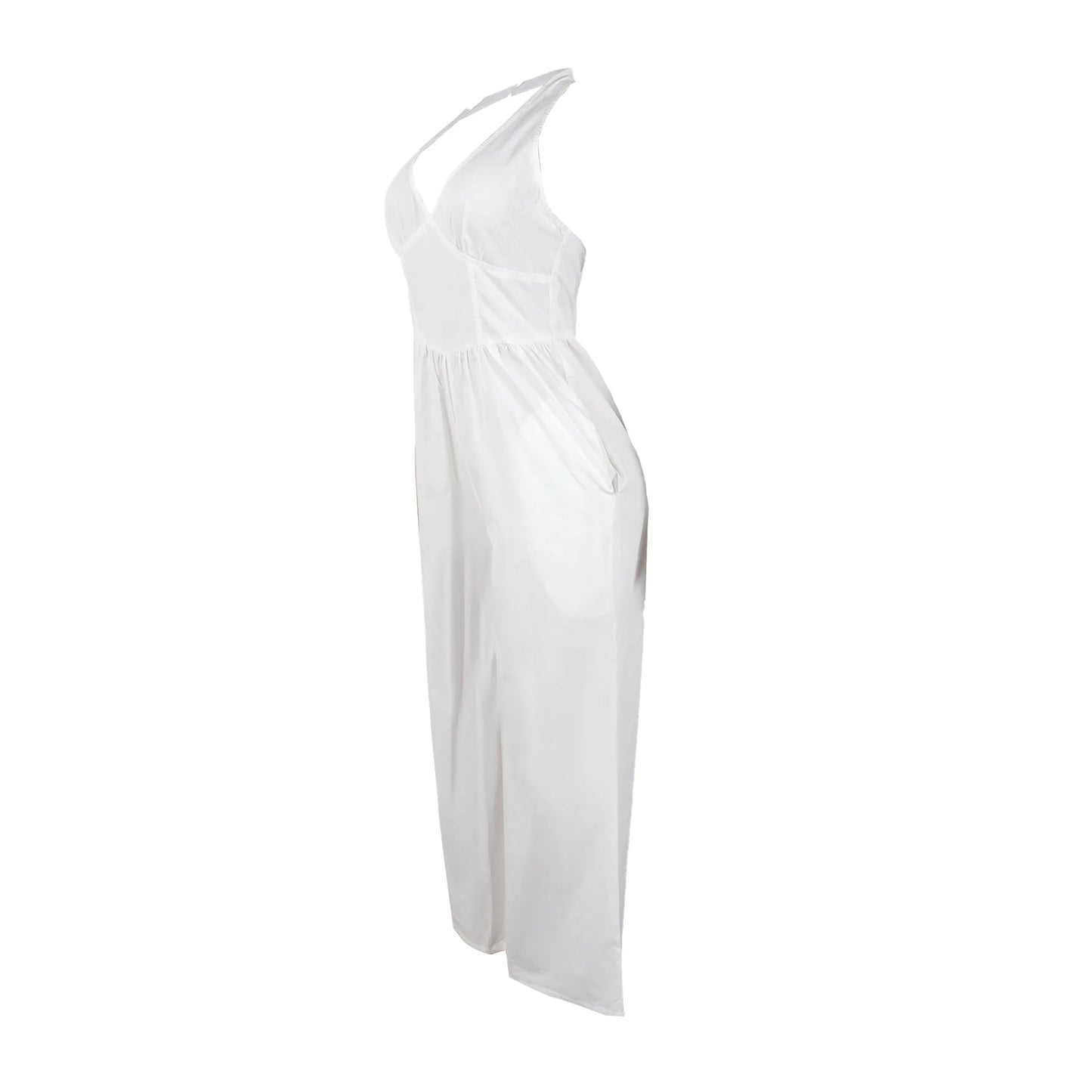 Elegant V-Neck Halter Solid Wide-Leg Jumpsuit for Women