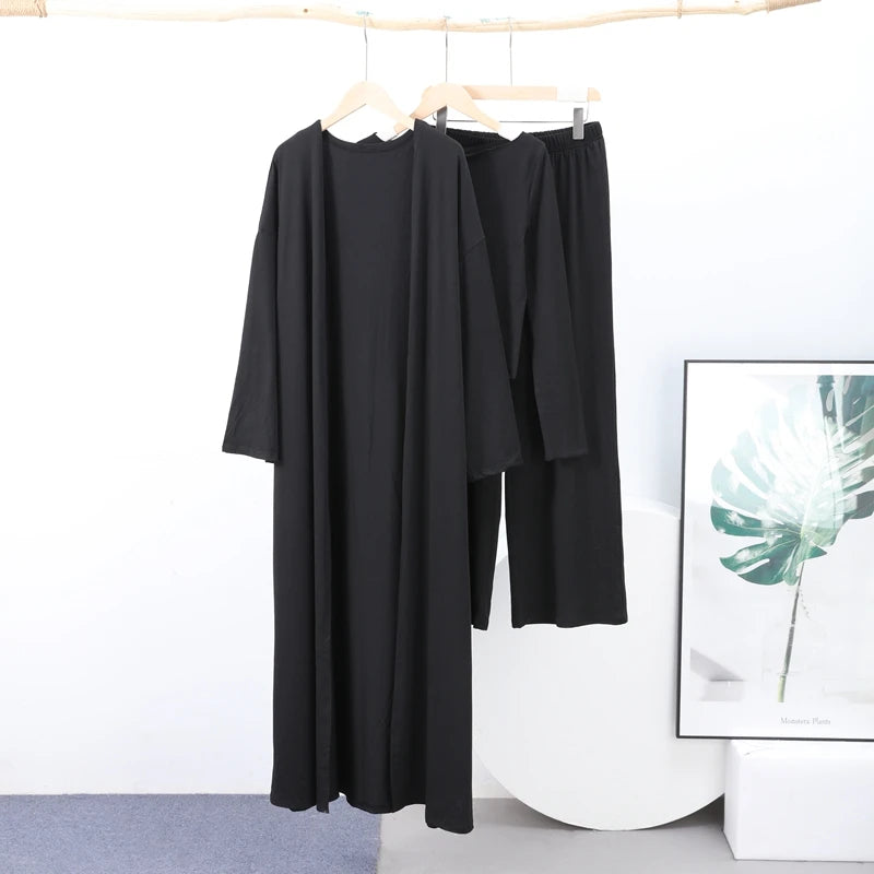 Casual Three Piece Shirt, Coat And Wide Leg Pants Set for Women