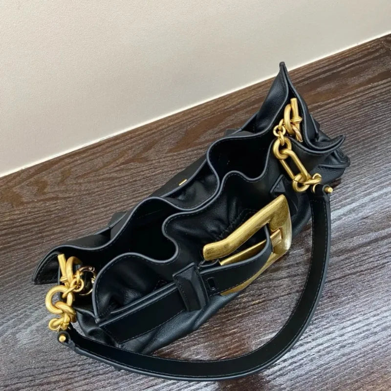 Women's Pleated Motorcycle Bag Trendy Belt Buckle Shoulder Bag Brand Design Fashion Large Capacity Texture Underarm Bag Tote Bag